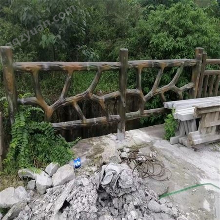 新农村户外水泥仿树护栏定制 河道景观桥梁栏杆