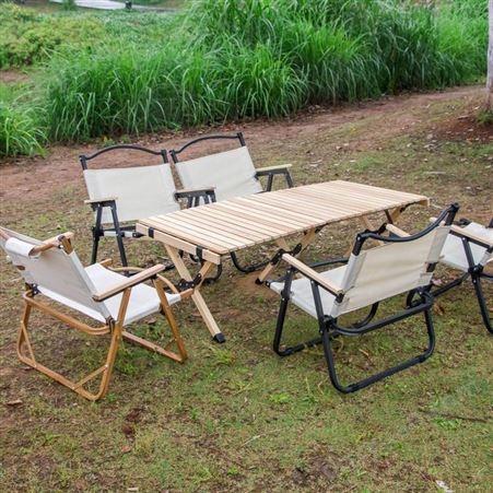 折叠蛋卷桌 120CM大号户外家用实木烧烤野餐桌椅可按需定做