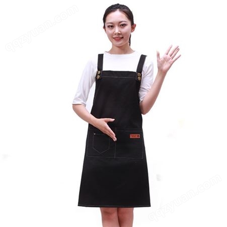 涤棉帆布围裙定制logo印字西餐厅火锅店奶茶咖啡厅服务员挂脖