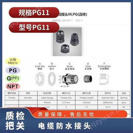 PG36 塑料电缆防水接头 固定头 格兰头 厂家自销 尼龙原料