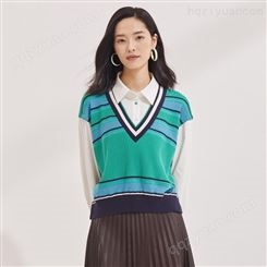 北京女装折扣店批发洋气休闲针梭拼接假两件毛针织衫